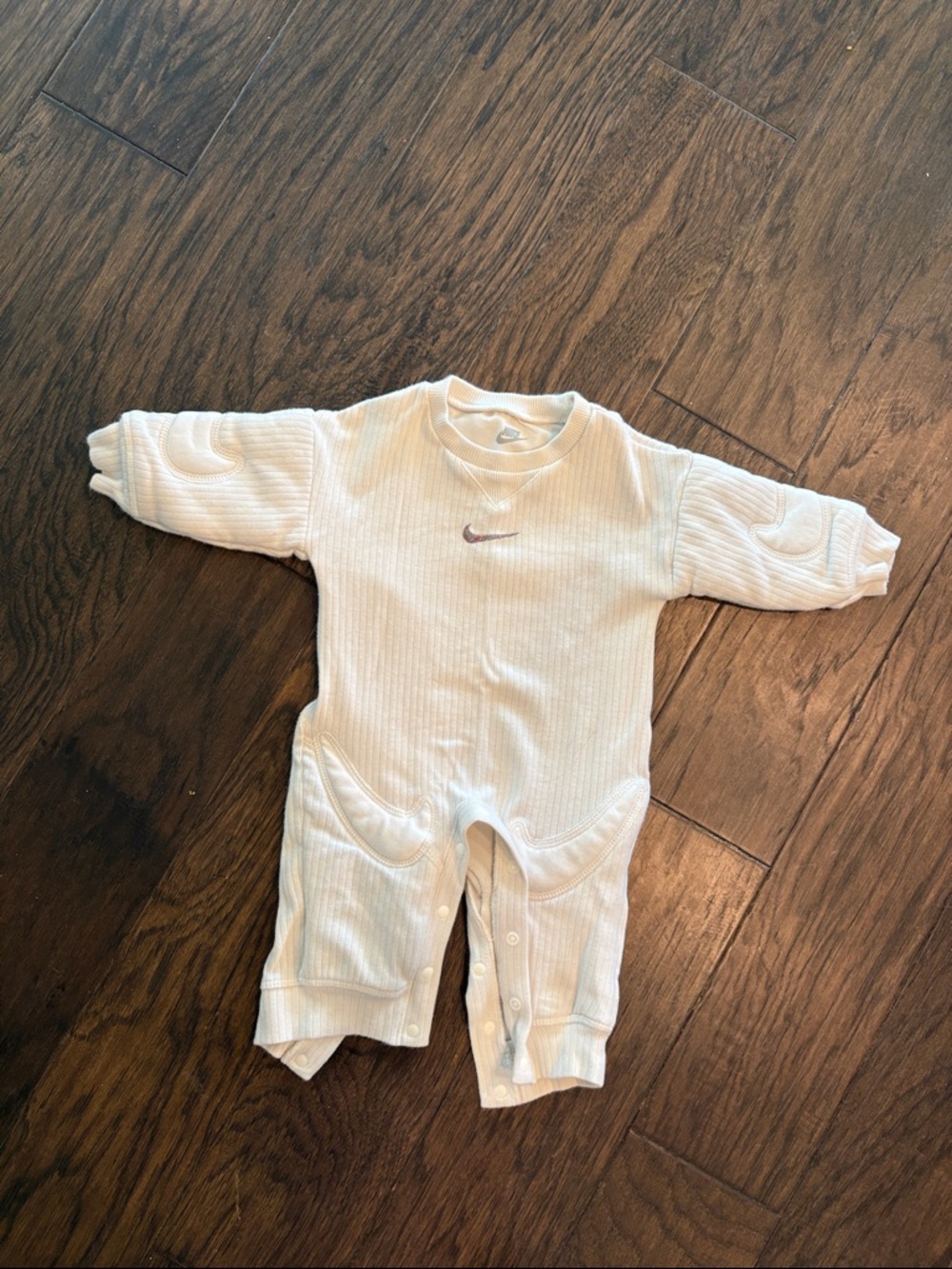 Nike Cream Ribbed Baby Footie with Swoosh